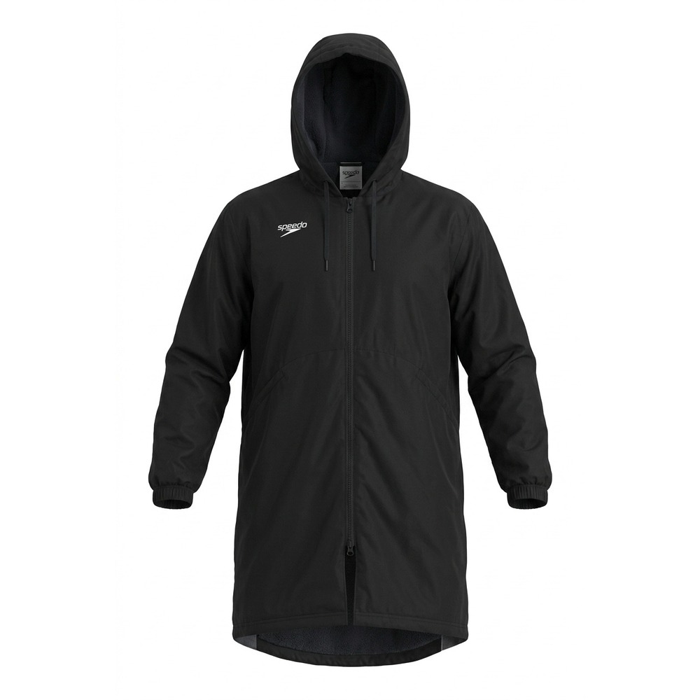 Speedo Swim Parka Black Hooded Long Deck Coat Jacket XXS Team Pool Full Zip